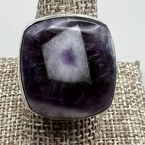 New Amethyst Quartz Crystal Chevron Stone Silver Overlay Ring Size 10